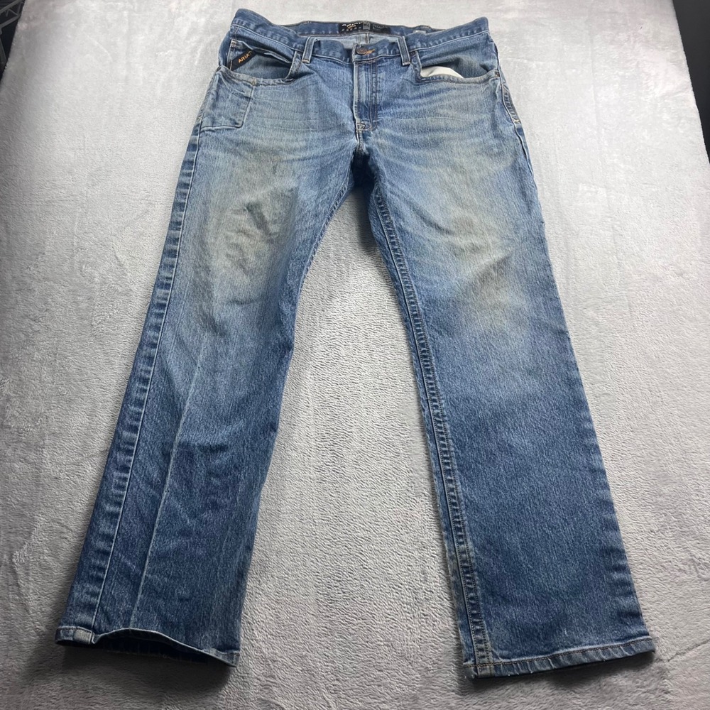 Ariat‎ M4 Rebar Relaxed Boot Jeans Mens 38x32 Medium Wash Blue Denim Workwear